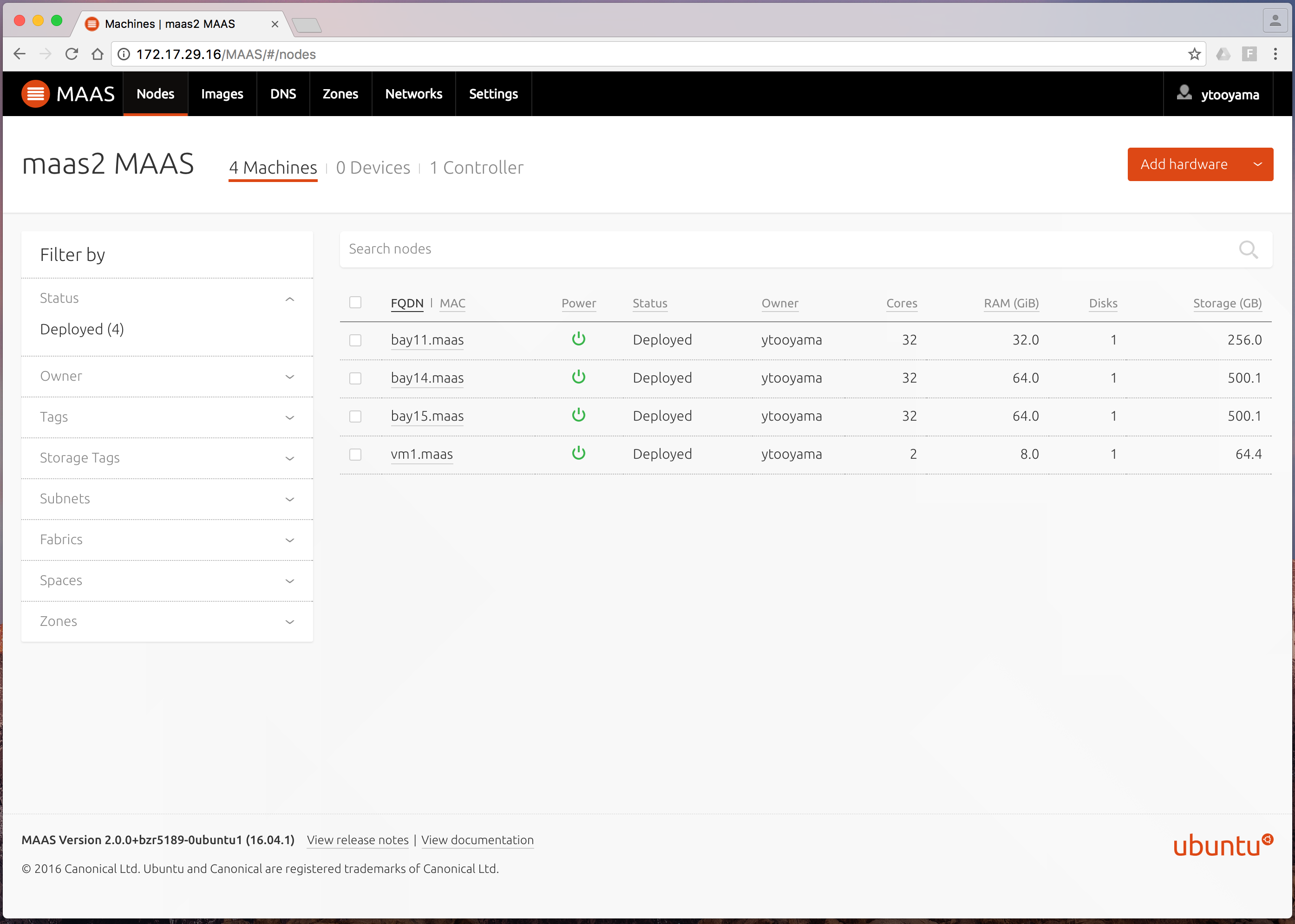 MAASノード一覧 MAASノード一覧
