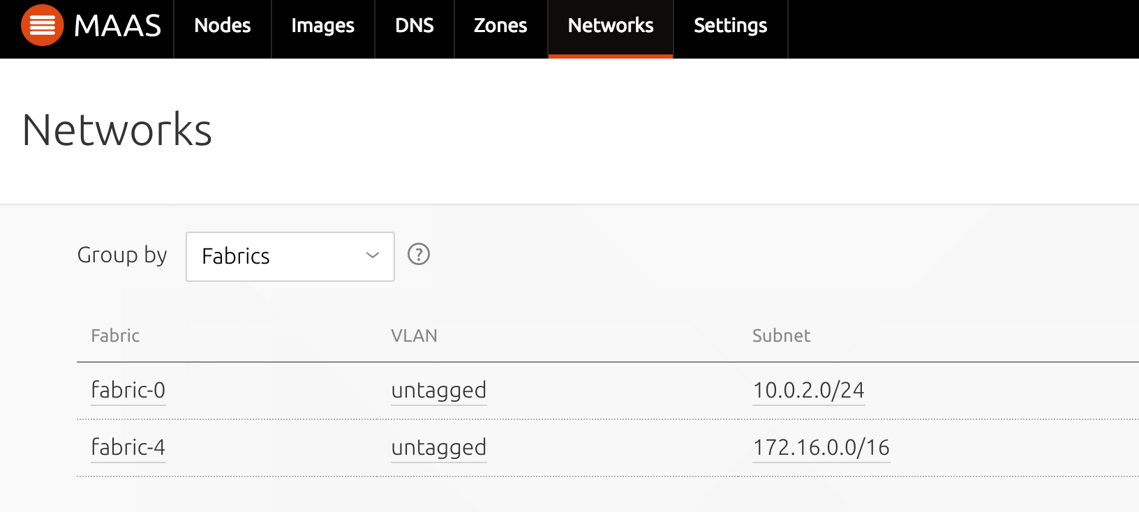 MAASサーバーのネットワーク一覧 MAASサーバーのネットワーク一覧
